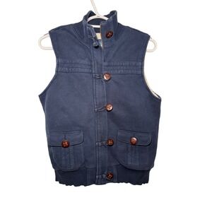 OLD NAVY Navy Y2K Sherpa Lined Vest Toggle Button Full‎ Zip Womens Medium 2000s